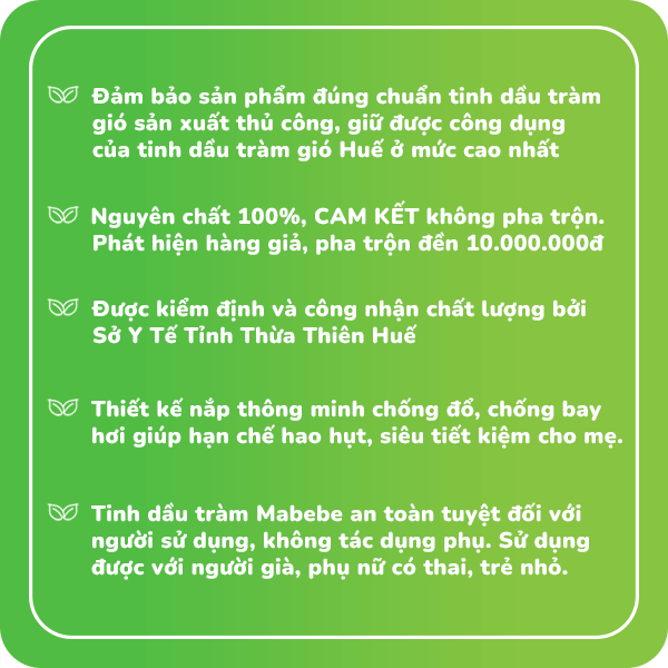 Tinh dầu tràm Mabebe đảm bảo với khách hàng